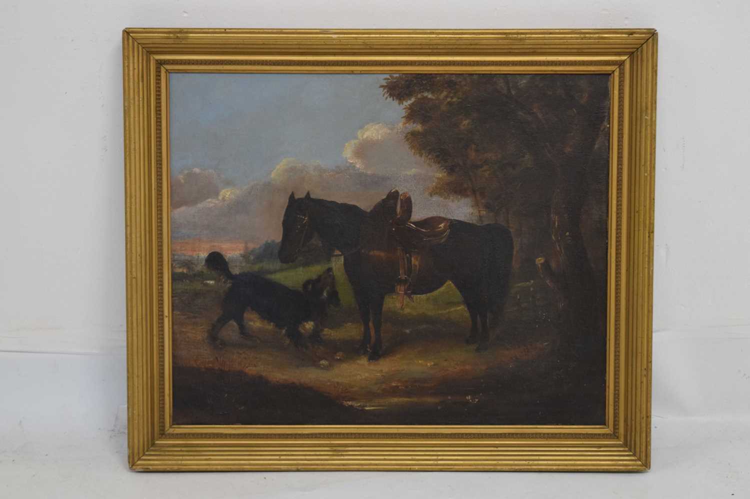 19th century oil on canvas - Horse and dog in a rural setting - Image 10 of 11