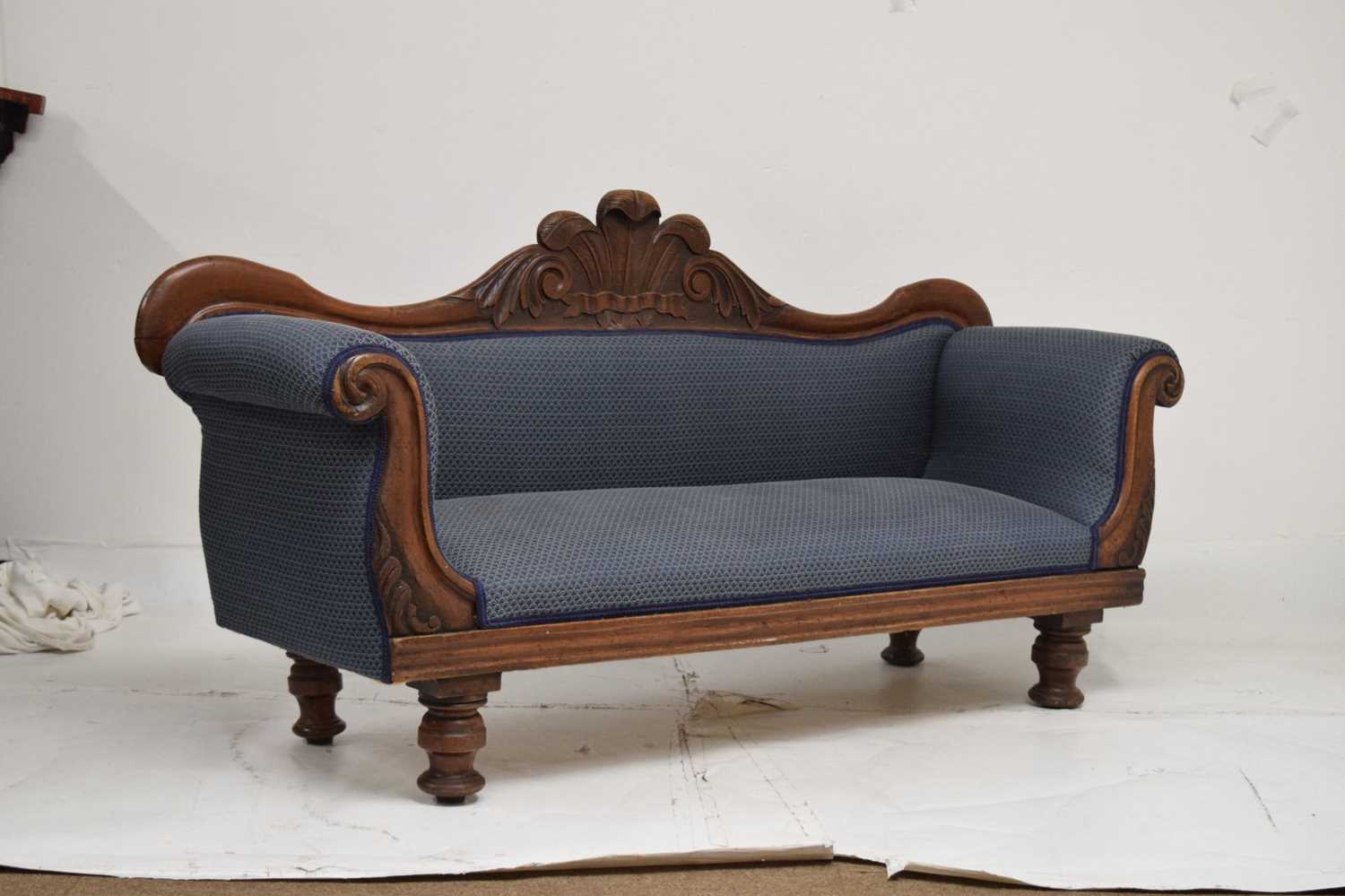 Victorian carved walnut double scroll-end settee - Image 2 of 8