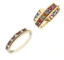 Ruby and diamond channel set 9ct gold half eternity ring
