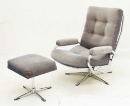 Chrome swivel office chair and matching footstool