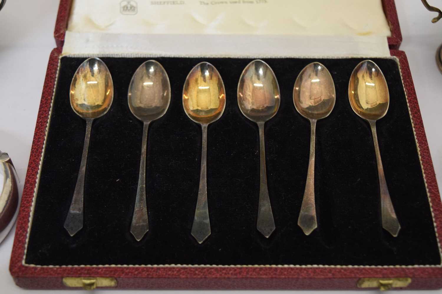 Silver teaspoons (cased), napkin rings, cruet, etc. - Image 7 of 12