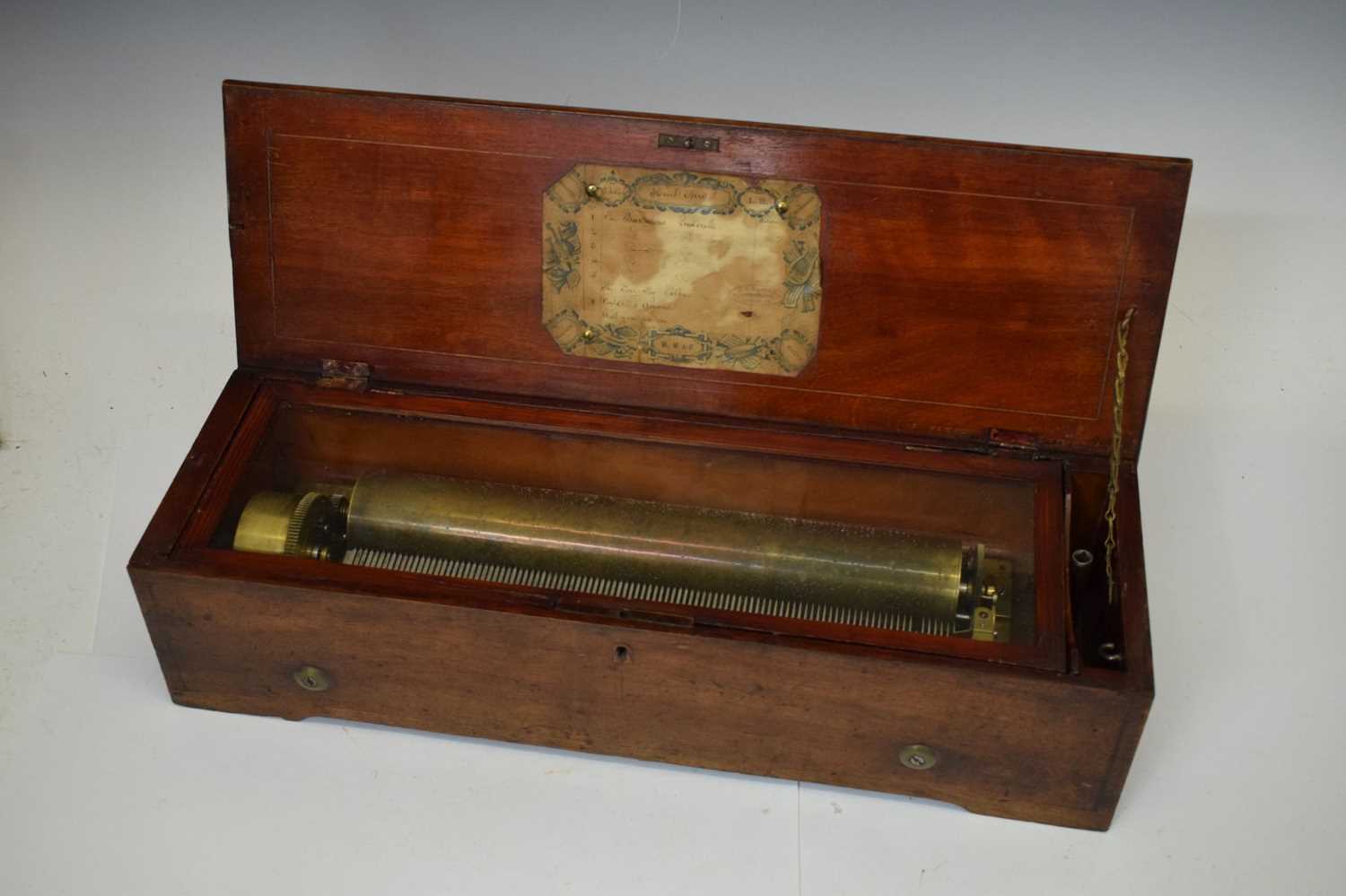 19th century mahogany inlaid cylindrical musical box - Image 2 of 12