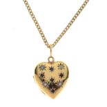 Pearl and sapphire 9ct gold heart-shaped locket pendant necklace