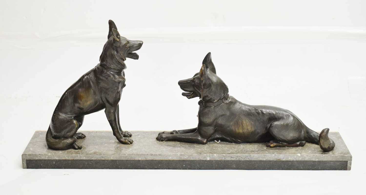 Art Deco bronzed figure group of Alsatians/German Shepherds