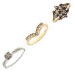 9ct gold diamond set wishbone ring