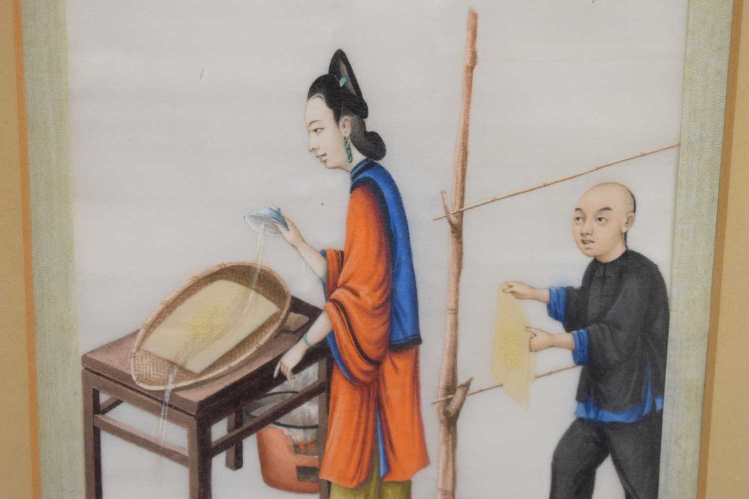 Five 19th century Chinese watercolours on pith paper - Image 18 of 33