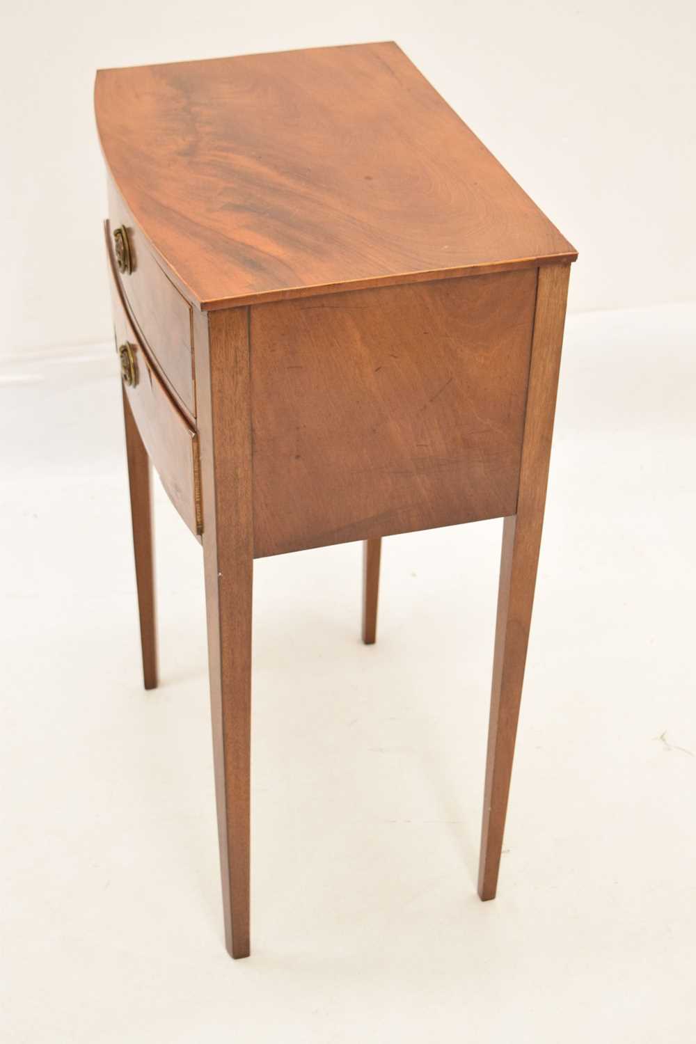 20th century reproduction bow front two drawer bedside table - Image 8 of 8