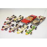 Group of eight Triang diecast model racing cars and others