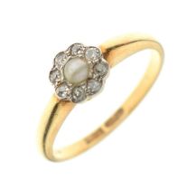 Pearl and diamond flower head cluster ring