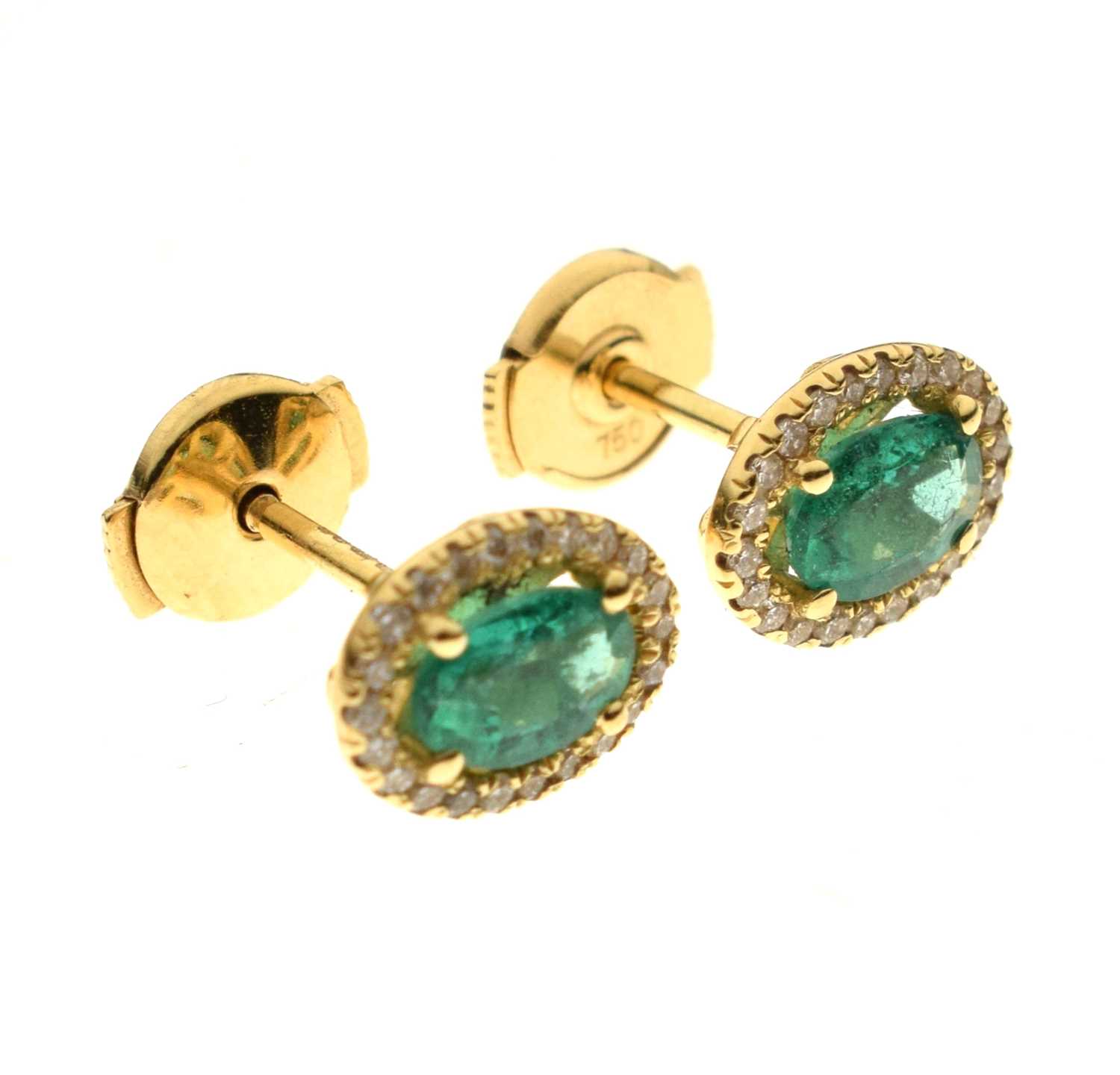 Pair of emerald and diamond cluster 18ct gold earrings