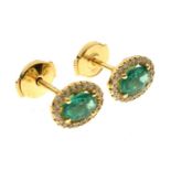 Pair of emerald and diamond cluster 18ct gold earrings