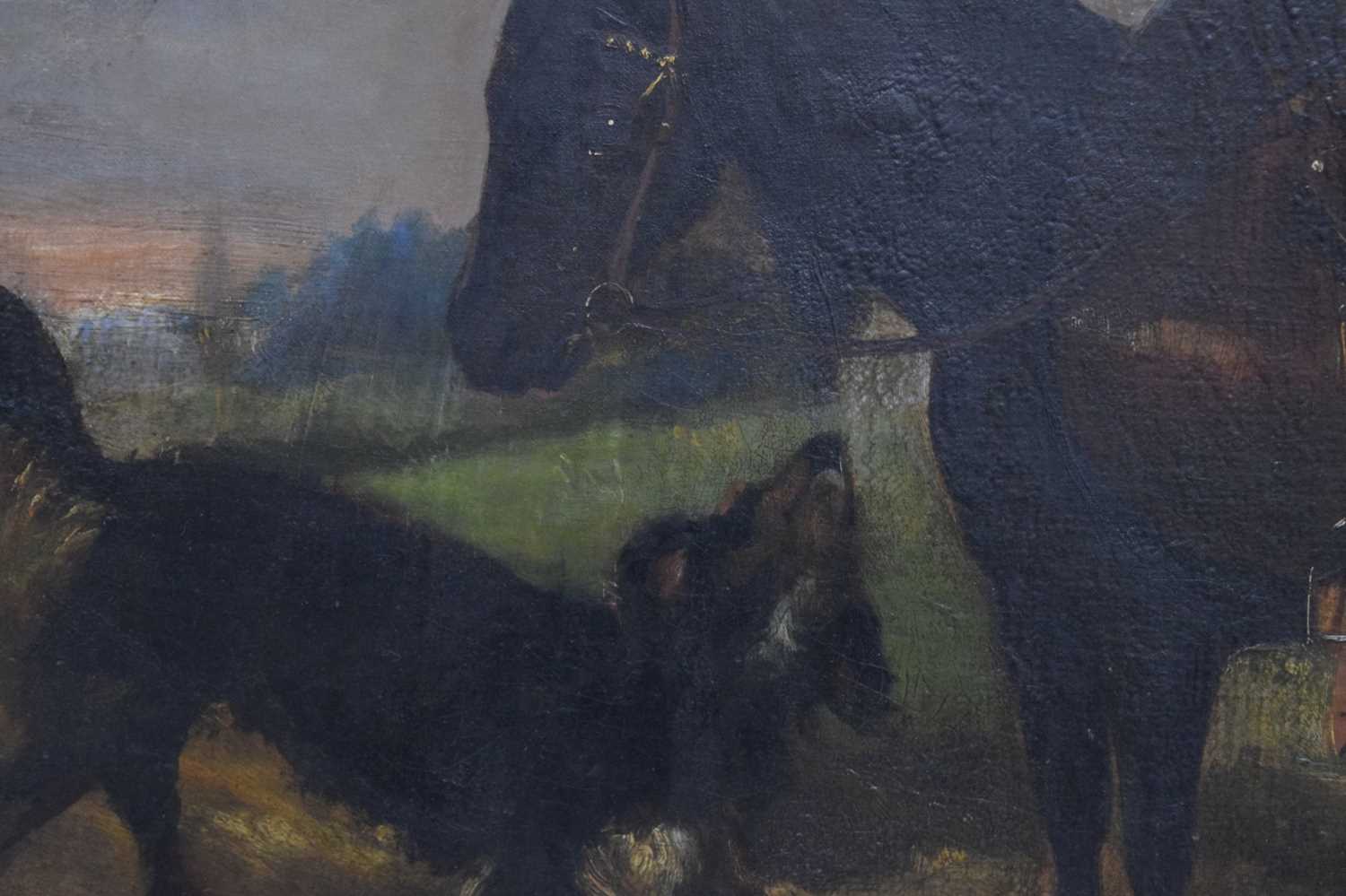 19th century oil on canvas - Horse and dog in a rural setting - Image 5 of 11
