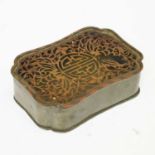 Chinese pewter cartouche-shaped box