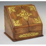 Victorian brass-mounted walnut stationery box