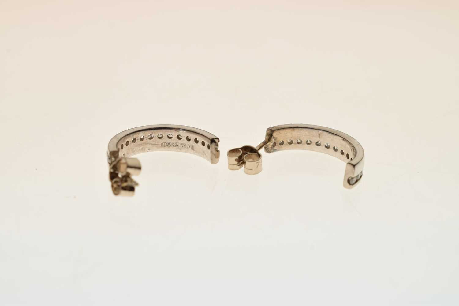 Pair of diamond set 18ct white gold half hoop earrings - Image 4 of 5