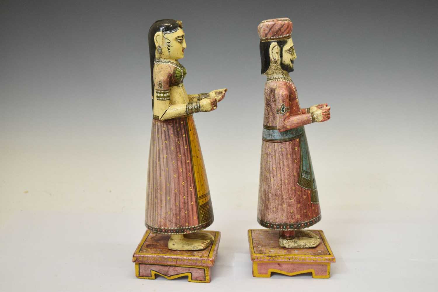 Pair of Indian painted wooden figures - Image 2 of 7