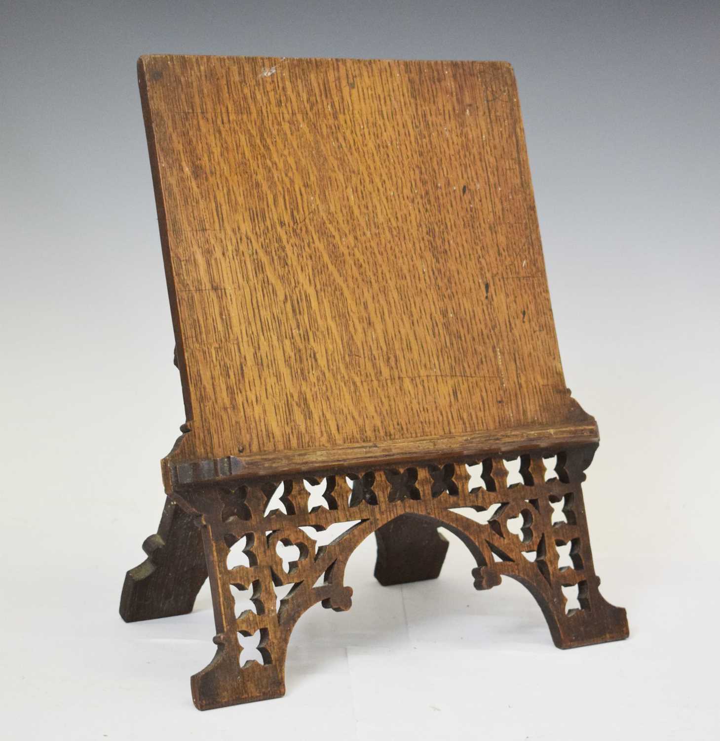Victorian Gothic revival oak table top reading stand