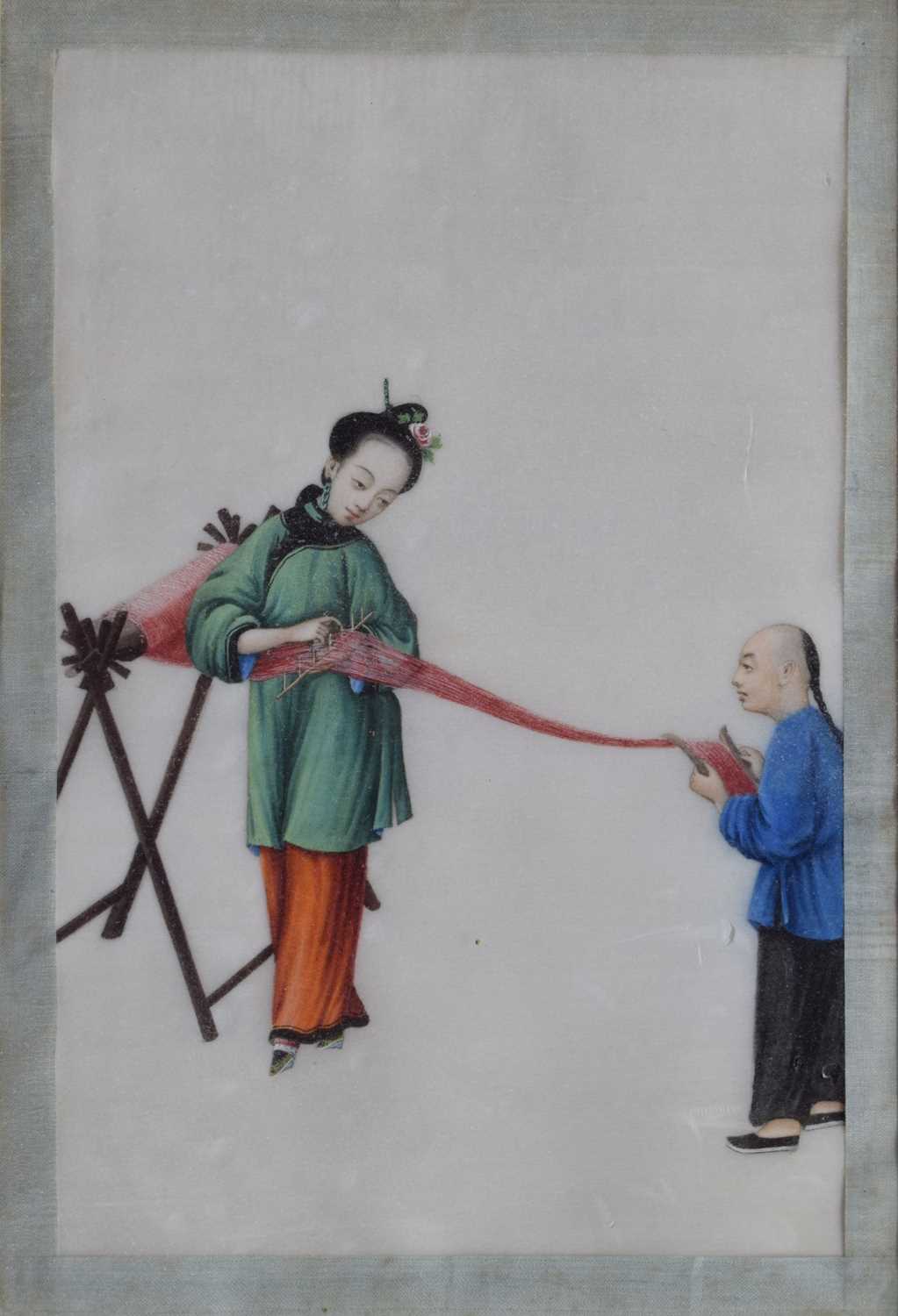 Five 19th century Chinese watercolours on pith paper - Image 7 of 33