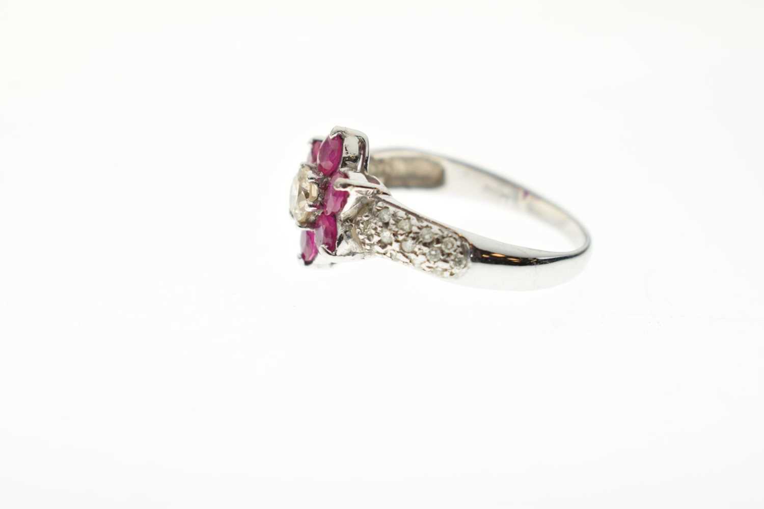 Ruby and diamond daisy cluster ring - Image 2 of 6