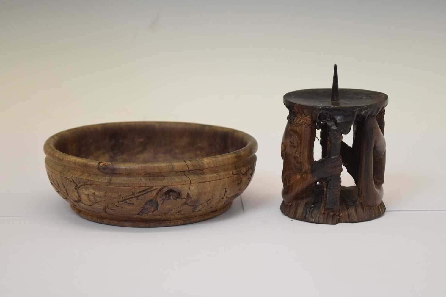 African wooden bowl and pricket candlestick - Image 8 of 8