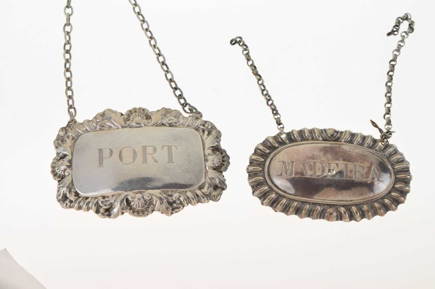 Early Victorian silver Madeira decanter label, and an Elizabeth II Port decanter label - Image 7 of 7