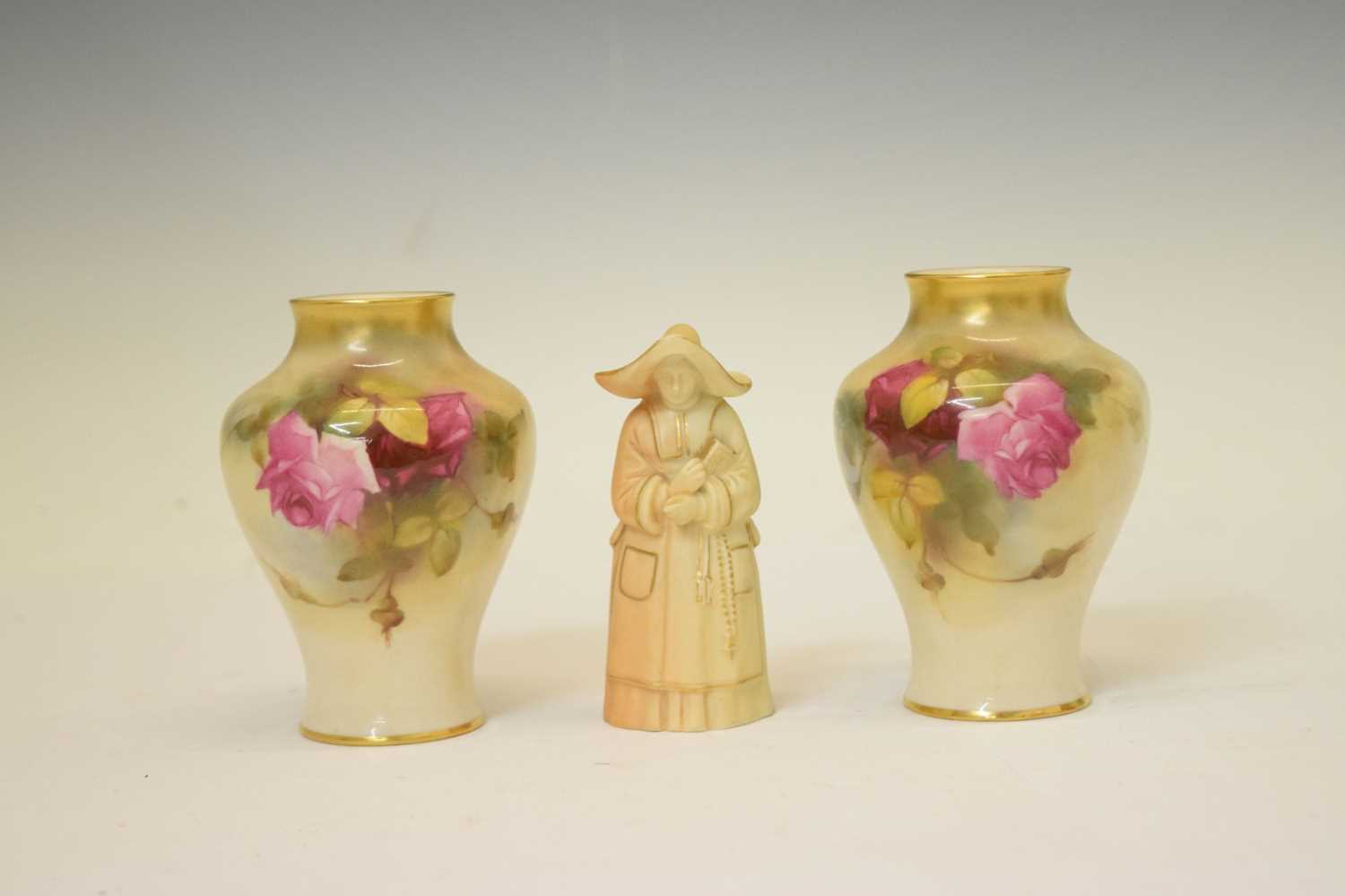 Pair of small Royal Worcester vases and a Royal Worcester 'Nun' candle snuffer - Image 8 of 8