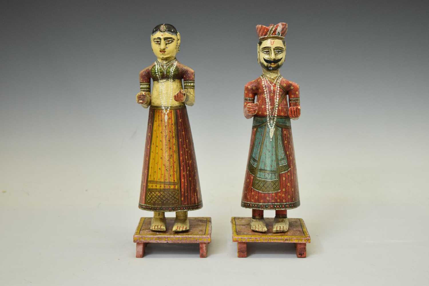 Pair of Indian painted wooden figures - Image 3 of 7