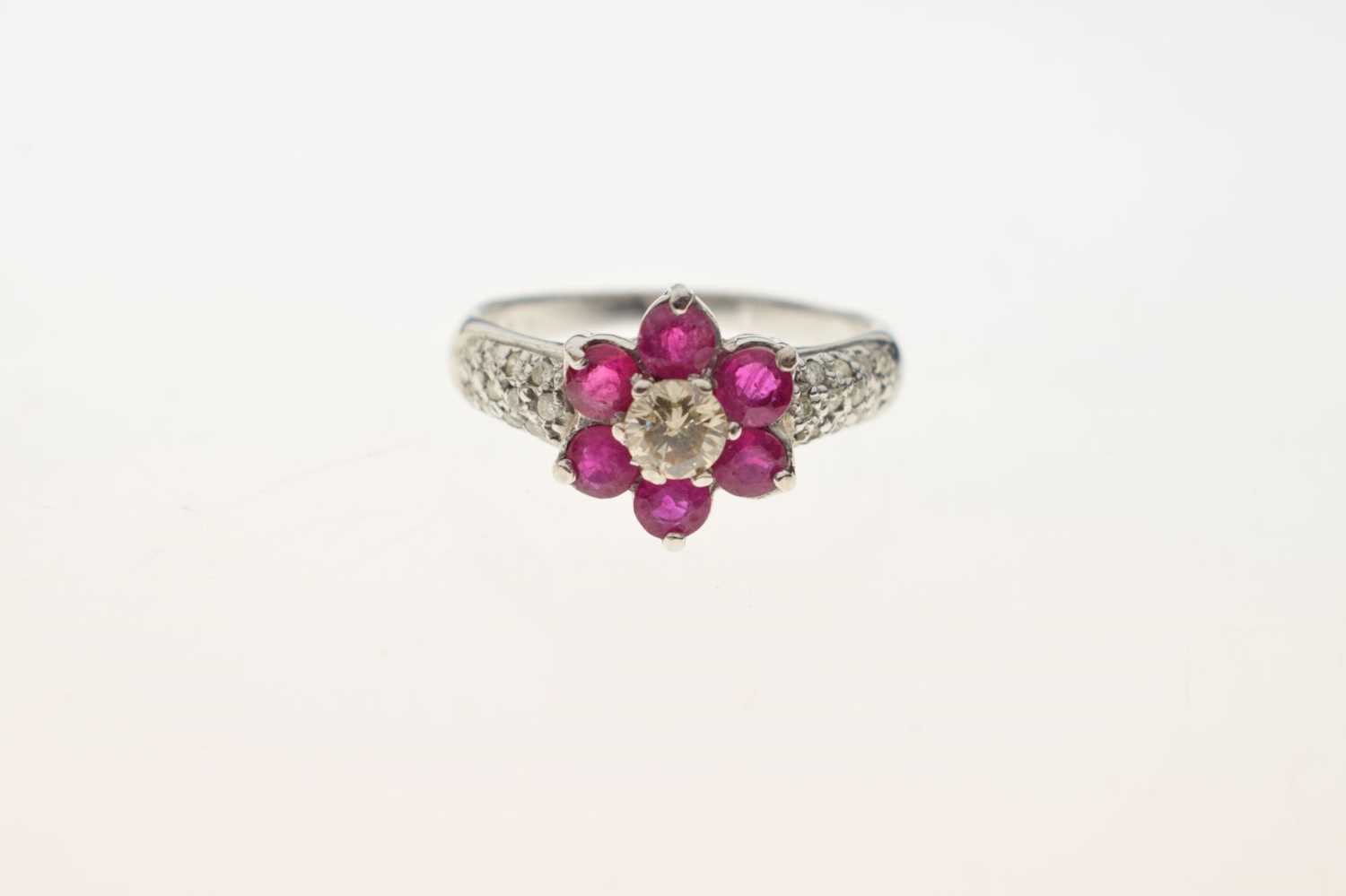Ruby and diamond daisy cluster ring - Image 6 of 6