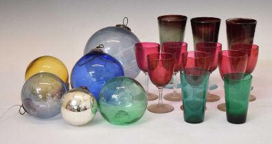 Quantity of coloured glass and glass globes/balls, etc