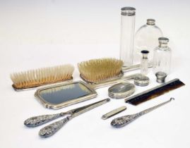 Quantity of silver backed dressing table items, etc