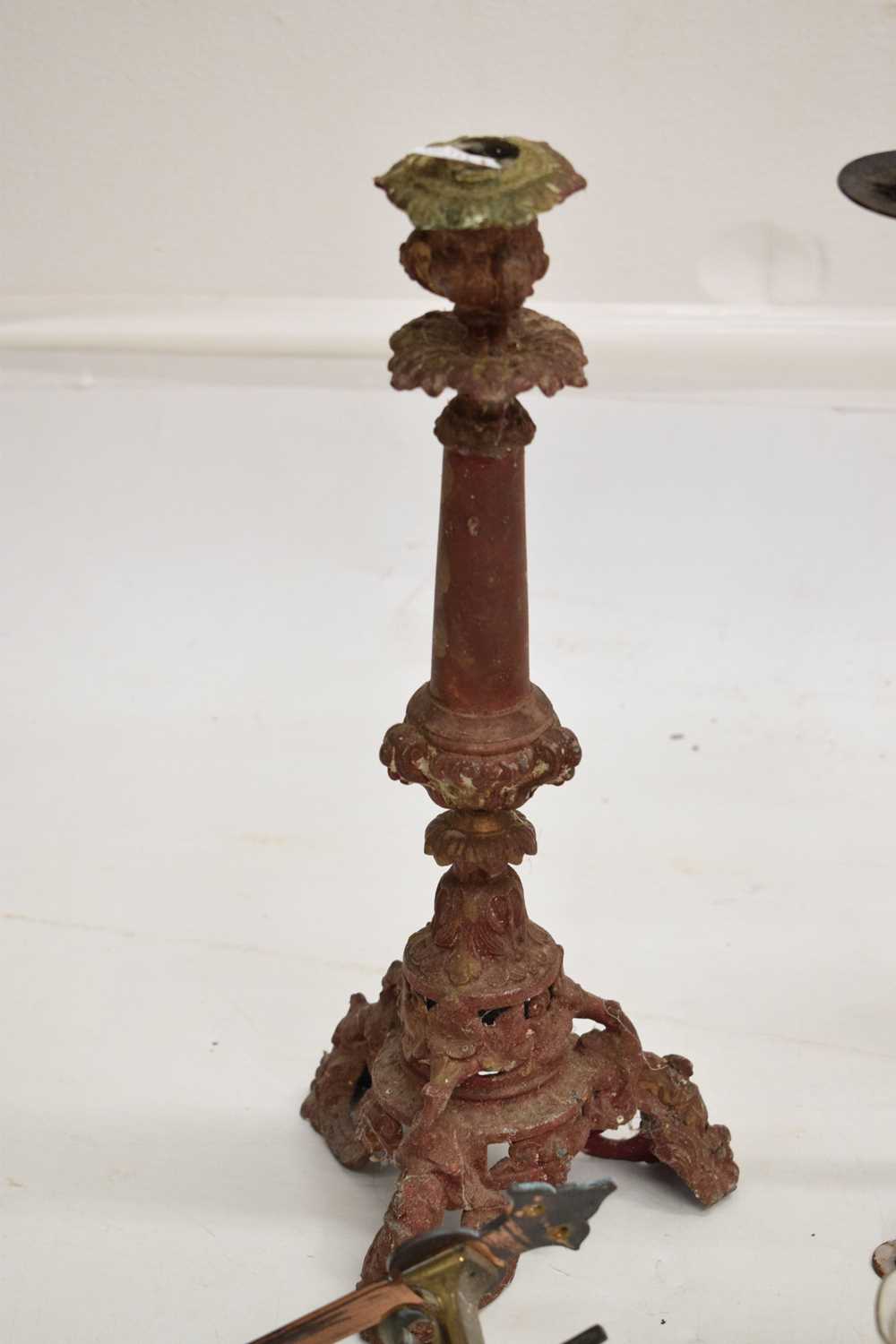 Red painted cast metal candlestick - Image 6 of 9