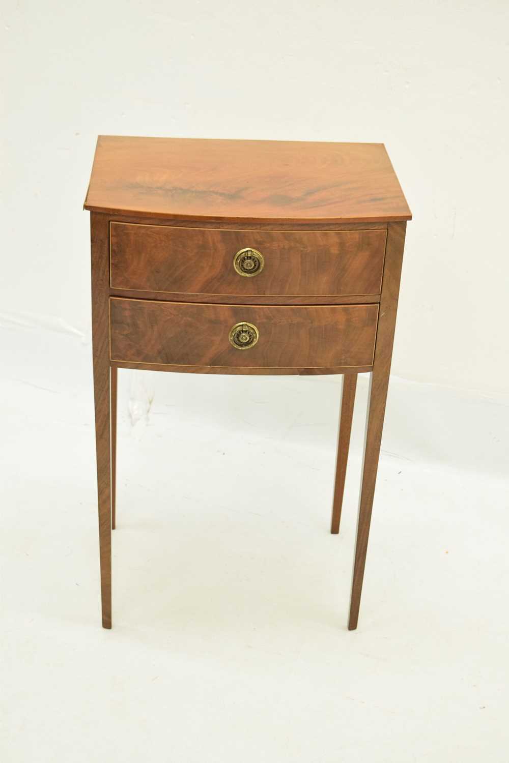 20th century reproduction bow front two drawer bedside table - Image 3 of 8