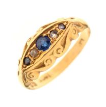 Early 20th century garnet-topped doublet, sapphire and diamond 18ct yellow gold ring