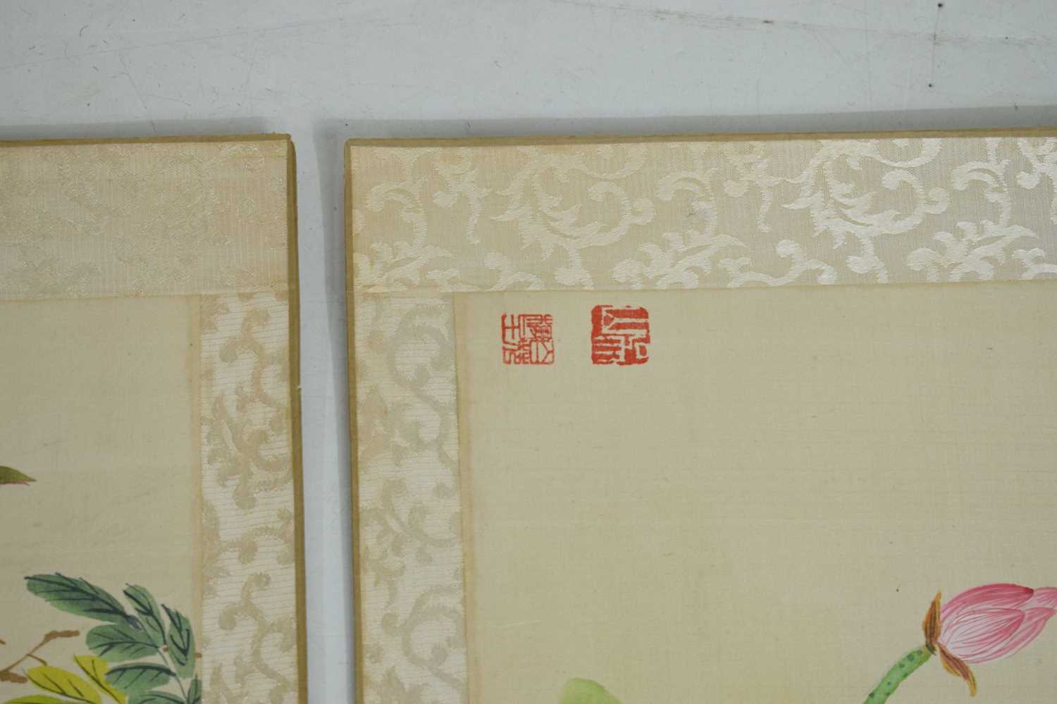 Pair of Chinese silk watercolour floral studies - Image 6 of 9