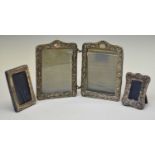 Edward VII silver mounted hinged photo frame, and two smaller silver mounted easel photo frames