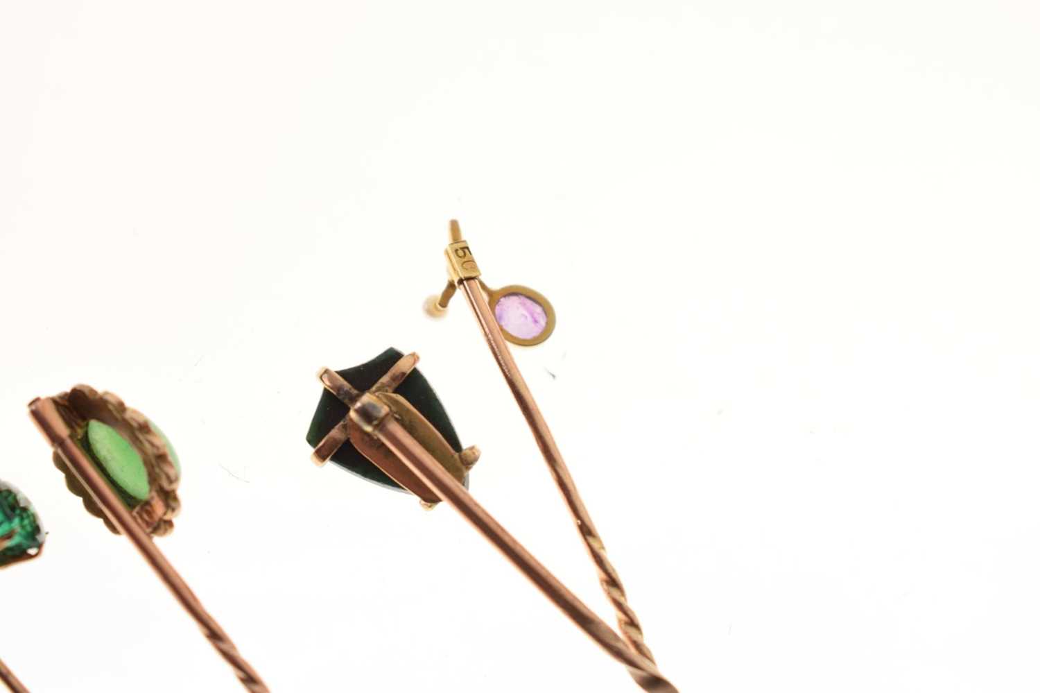 Four gem-set stick pins, - Image 3 of 5