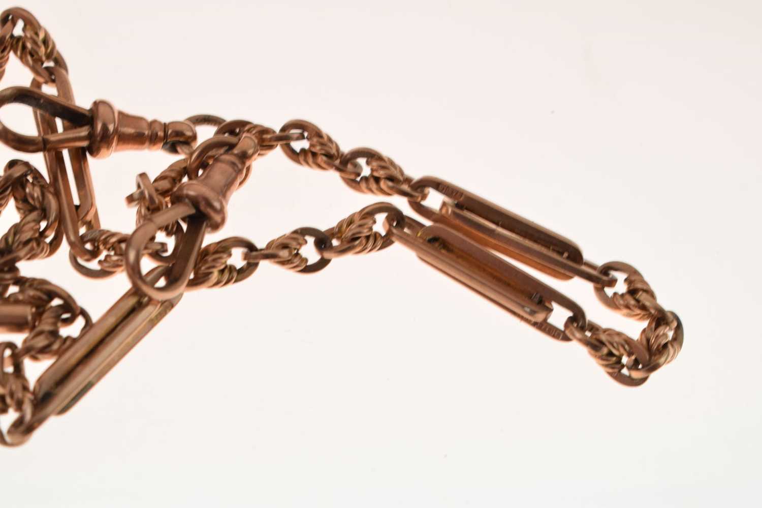 9ct rose gold figaro link Albert with double-sided swivel fob - Image 6 of 7