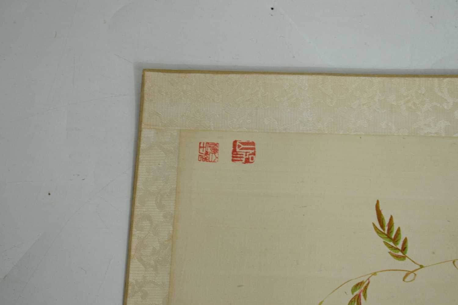 Pair of Chinese silk watercolour floral studies - Image 3 of 9