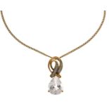 Quartz and diamond 9ct gold pendant