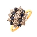 Sapphire and diamond three-tier flower head cluster 18ct gold ring