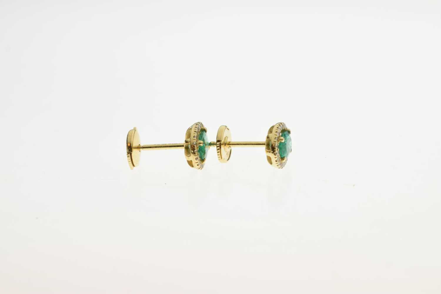 Pair of emerald and diamond cluster 18ct gold earrings - Image 6 of 7