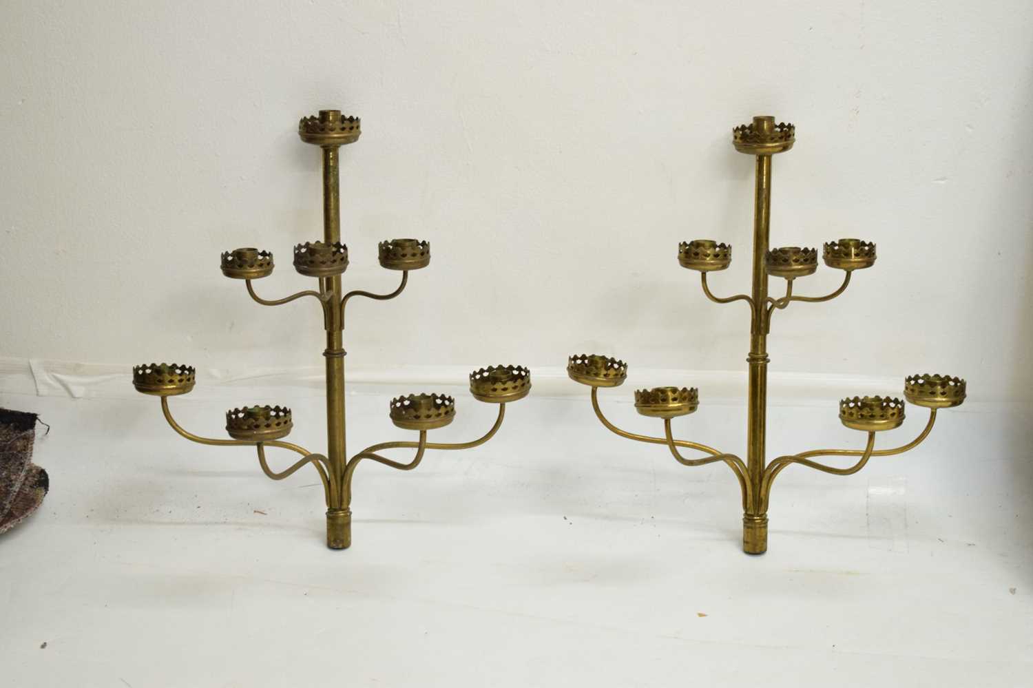 Pair of Victorian Gothic revival brass 8-branch candelabra - Image 2 of 10