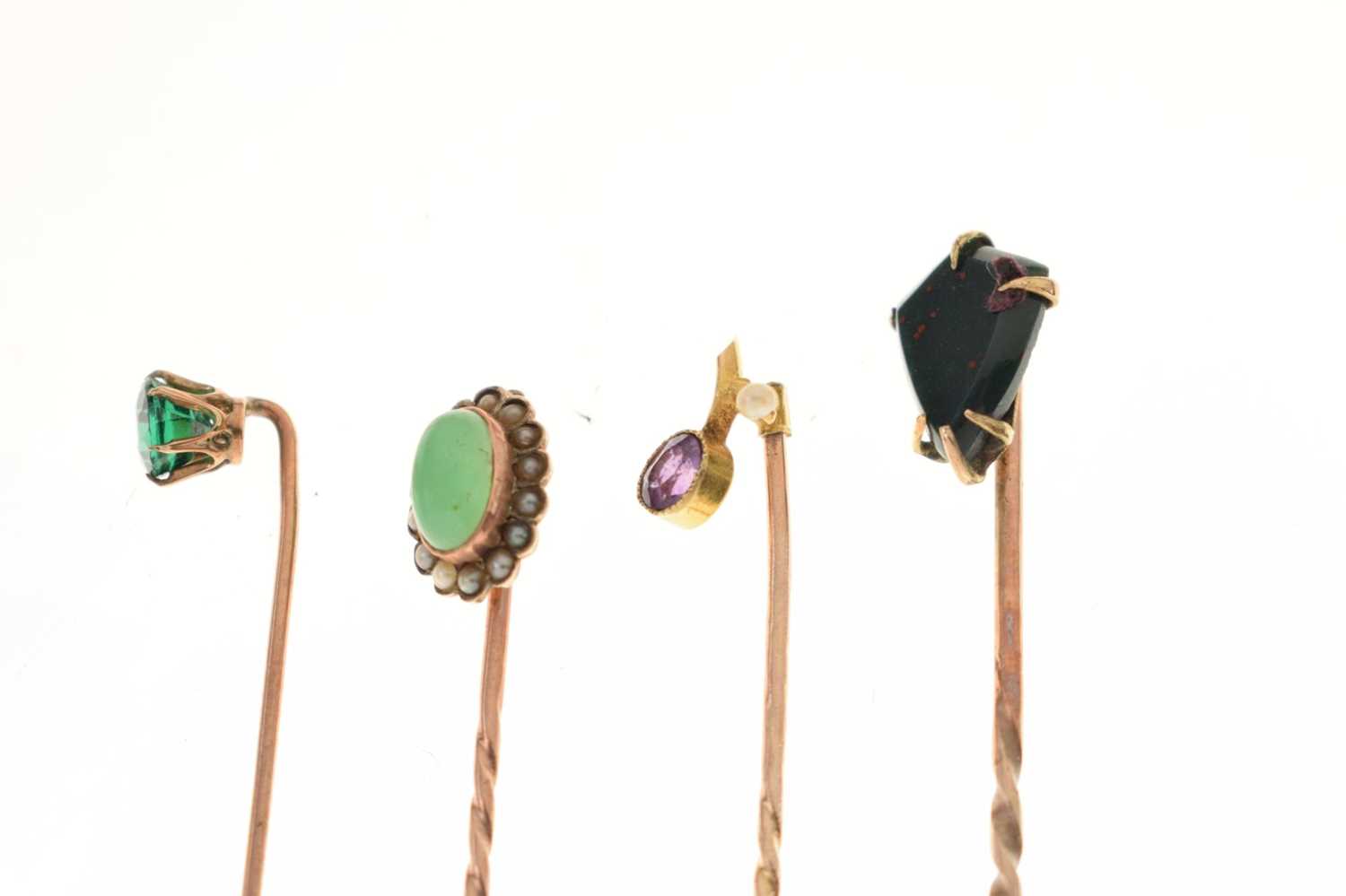 Four gem-set stick pins, - Image 2 of 5