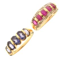 Ruby and diamond 9ct gold ring and a tanzanite 9ct gold ring (2)