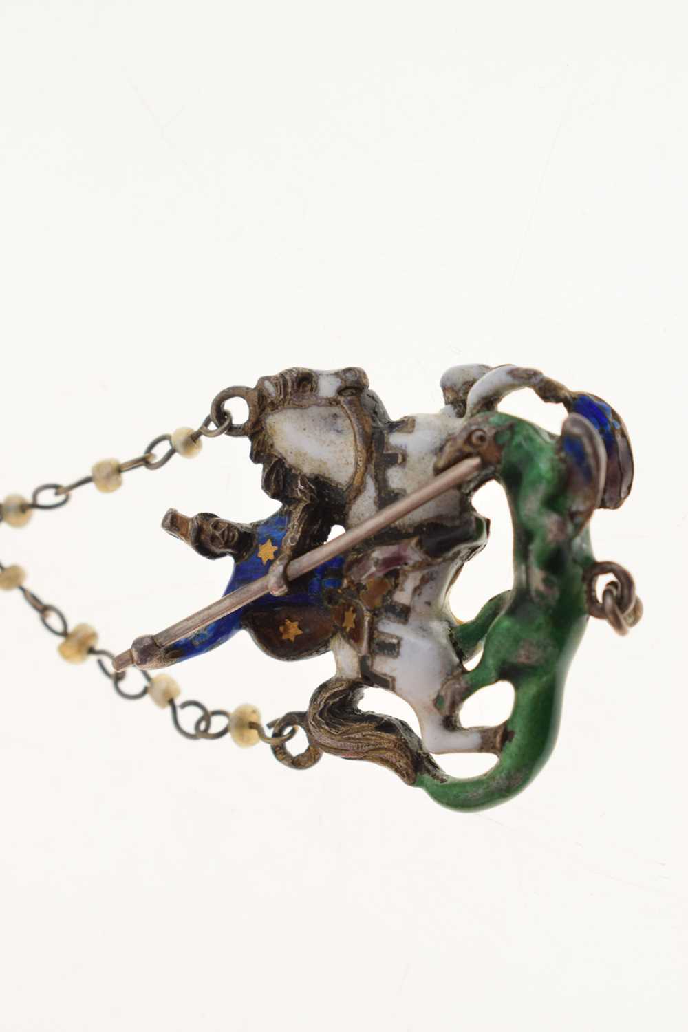 Late 19th century enamelled George & the Dragon pendant brooch - Image 3 of 8