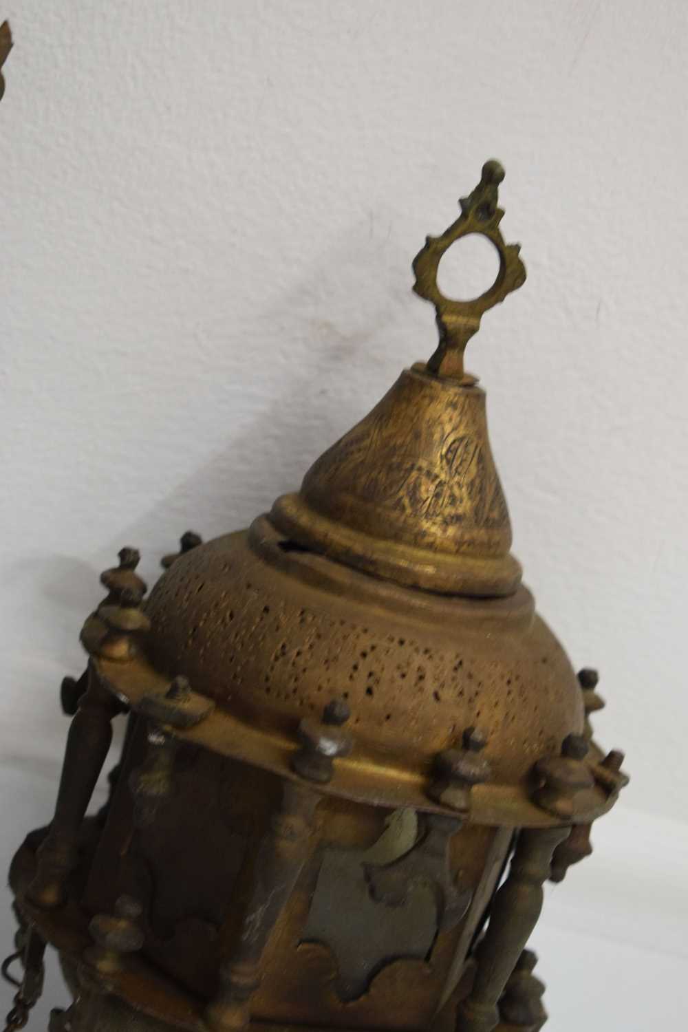 Two Islamic brass hanging lanterns - Image 7 of 8