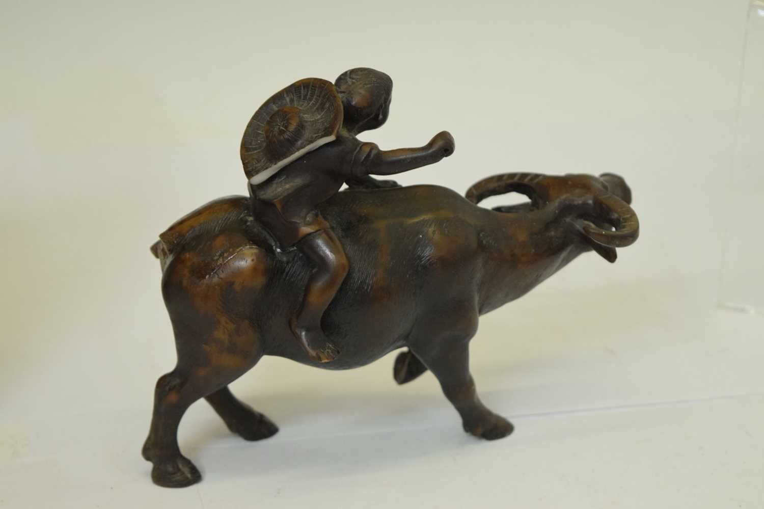 Japanese pottery figure of a gentleman and a resin figure of a boy on buffalo - Image 6 of 12