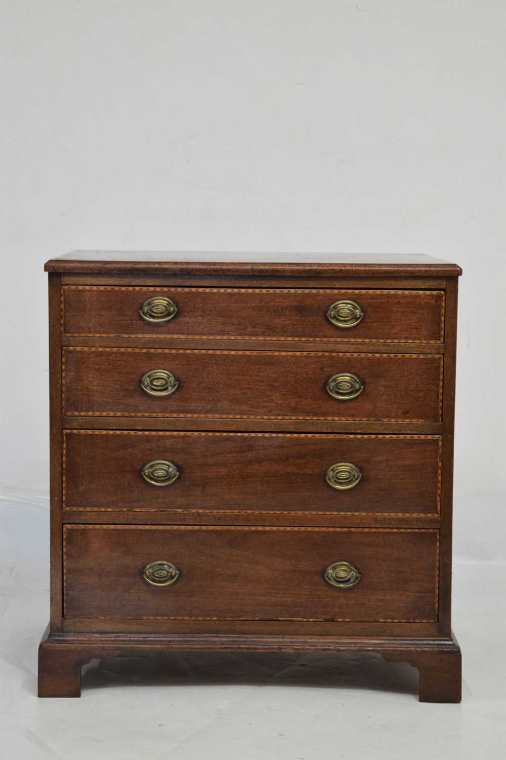 19th century inlaid small chest of four long drawers - Image 2 of 7