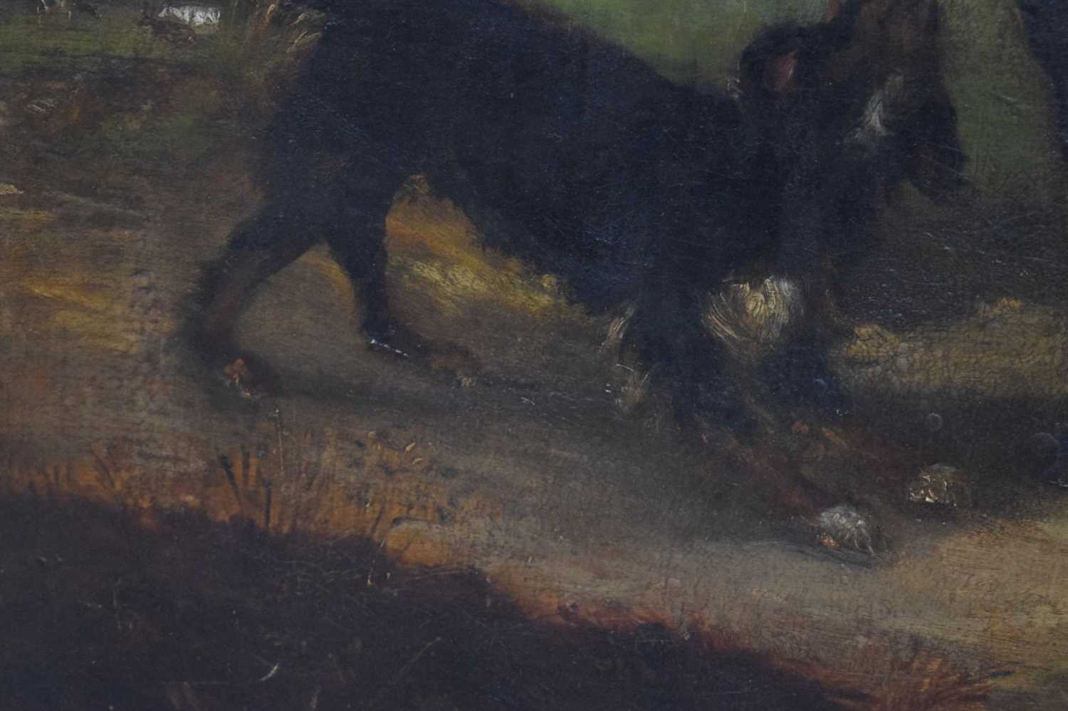 19th century oil on canvas - Horse and dog in a rural setting - Image 4 of 11