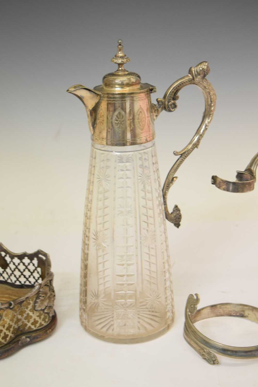 Victorian cut glass claret jug, a silver plated bottle coaster, and a wine bottle carrier - Image 4 of 10